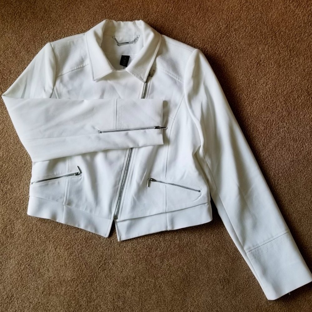 WHBM White Zipper Moto Jacket